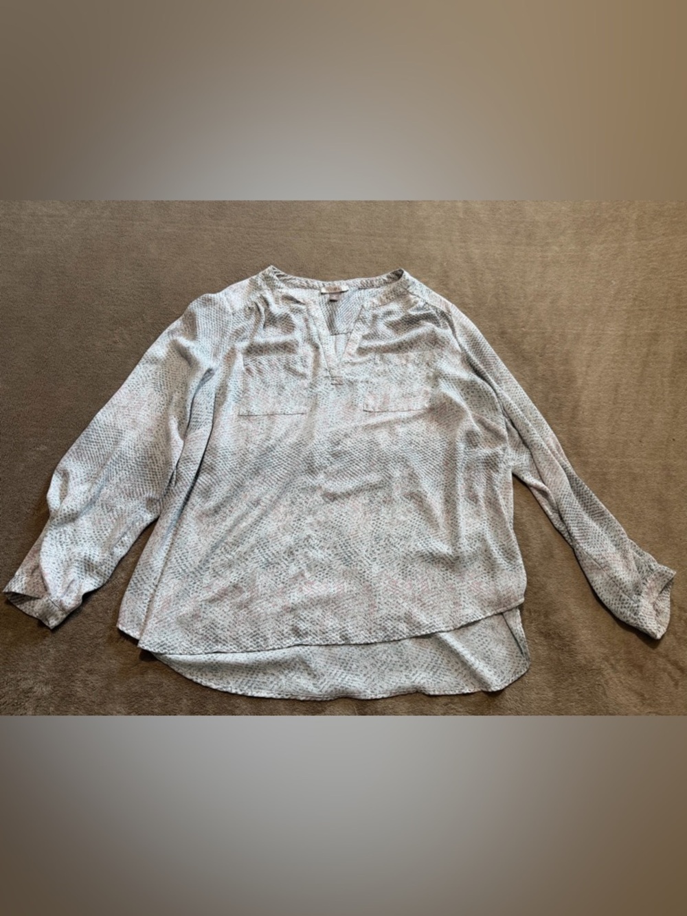 Pale Blue Patterned Long-Sleeve V-Notch Shirt